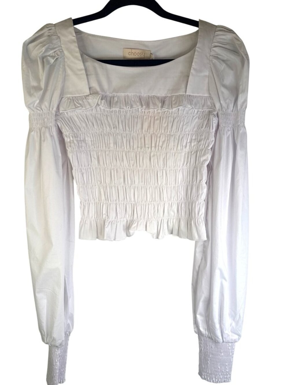 New Choosy White XS Smocked Long Sleeve Square Neck Top